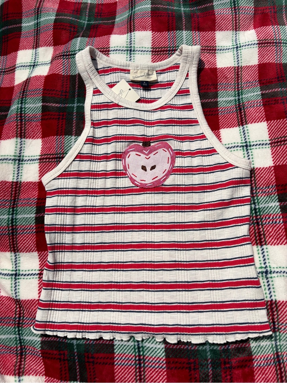 Upcycled red white and blue apple tank top